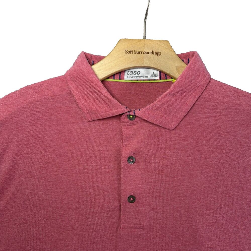 Tasc Cloud Performance Polo Shirt Mens Large Pink Short Sleeve Stretch Preppy